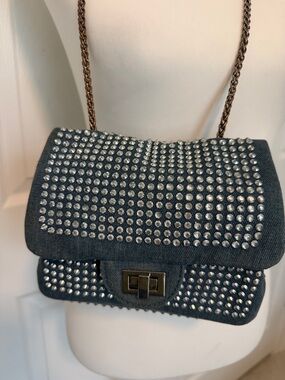 Vintage Denim rhinestone Studded Crossbody Bag Purse Coachella BoHo 🦋